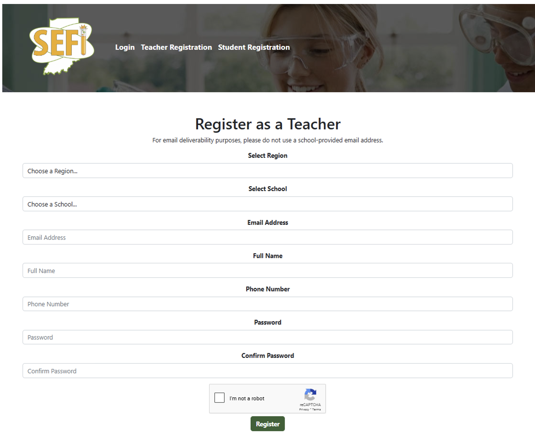 Web form screenshot