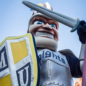 Knightro is Marian University's mascot