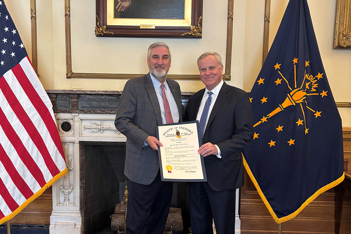 President Elsener with Governor Holcomb